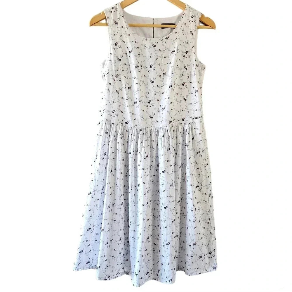 Saint James French  Cotton Floral Print Sleeveless Knee length Dress Size US 4.